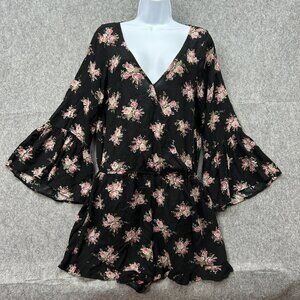 American Eagle Bell Sleeve Boho Shorts Romper Women's Size Large Floral Print